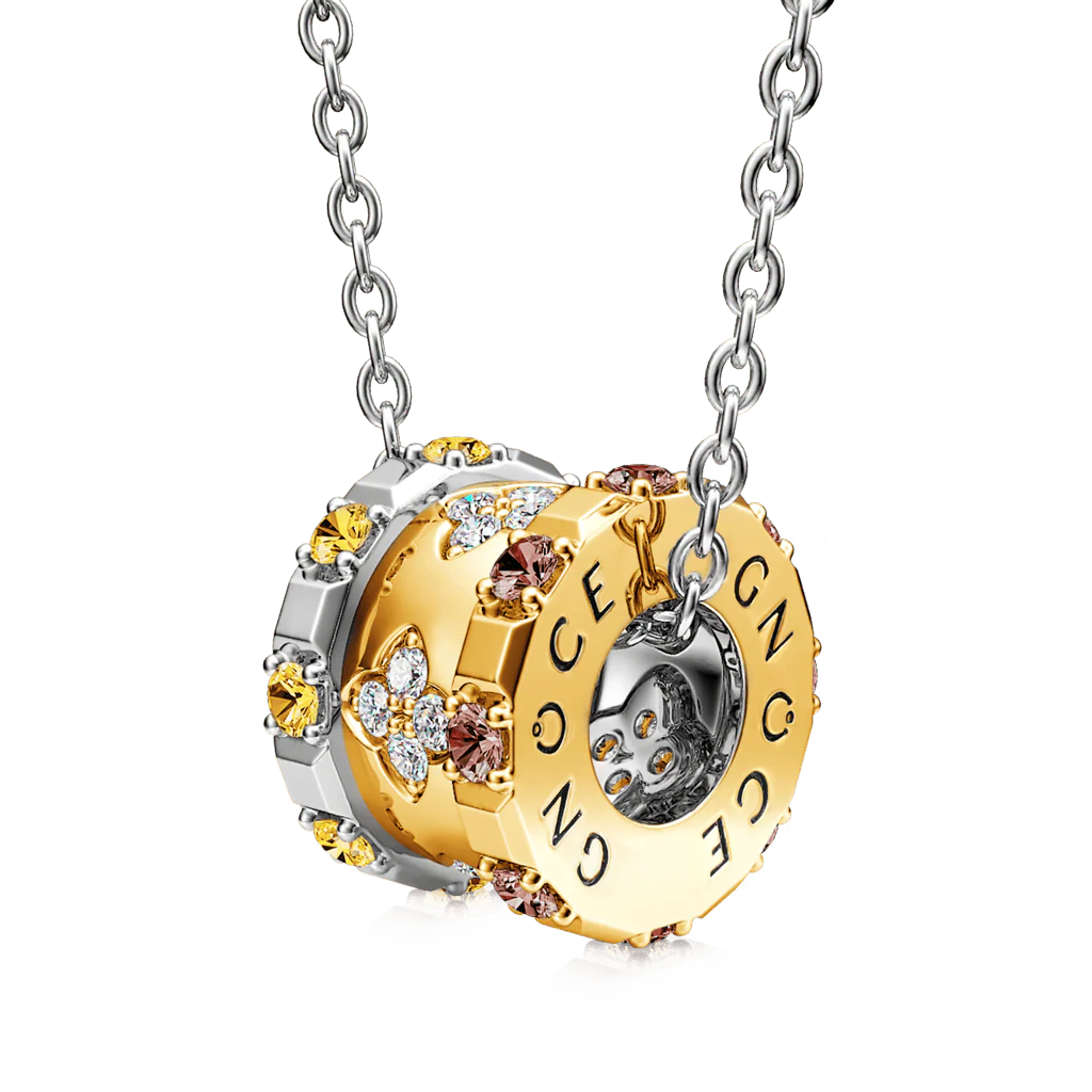 Gnoce Lucky Four-leaf Clover Drum Necklace Platinum-plated Silver Blend