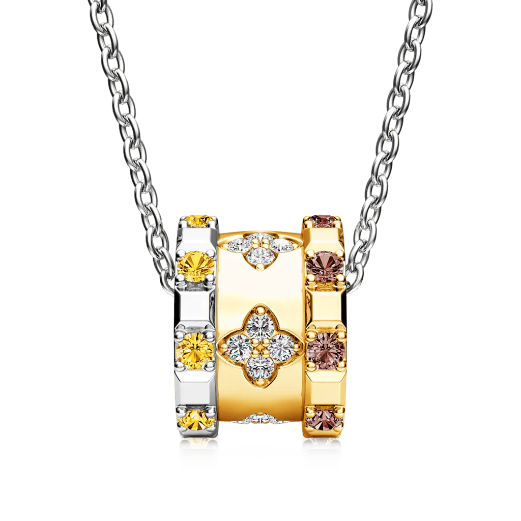 Gnoce Lucky Four-leaf Clover Drum Necklace Platinum-plated Silver Blend - Image 2