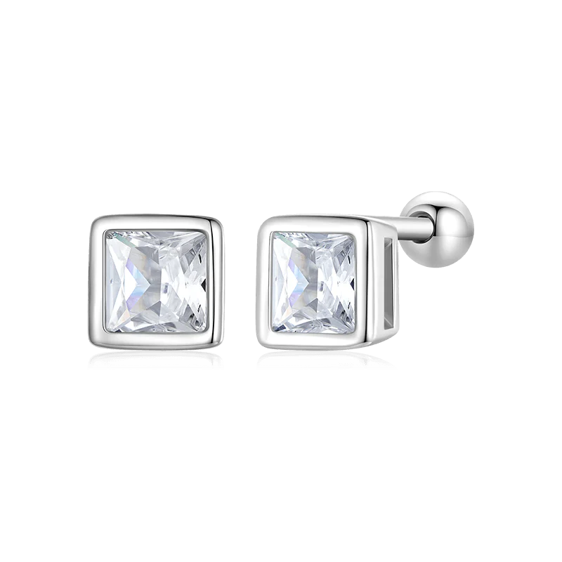 Gnoce Mini Princess Square Zircon Earrings