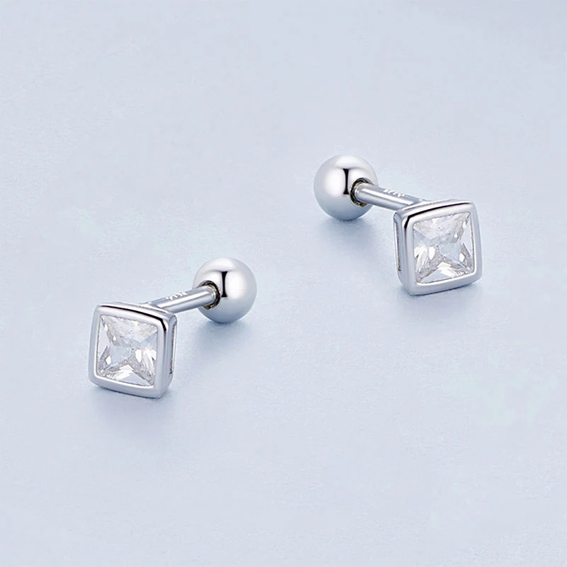 Gnoce Mini Princess Square Zircon Earrings - Image 2