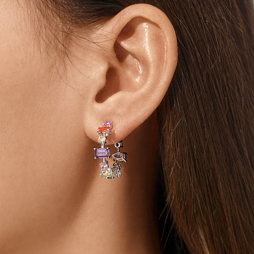 Gnoce Mixed Cuts & Multicolored Earrings Platinum-plated Silver Blend - Image 4