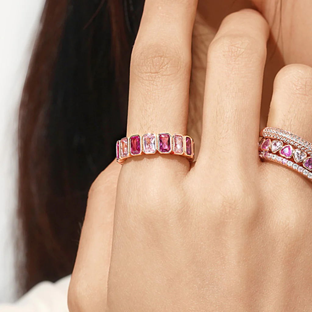 Gnoce Morganite Baguette Cut Bezel Ring Platinum-plated Silver Blend - Image 6