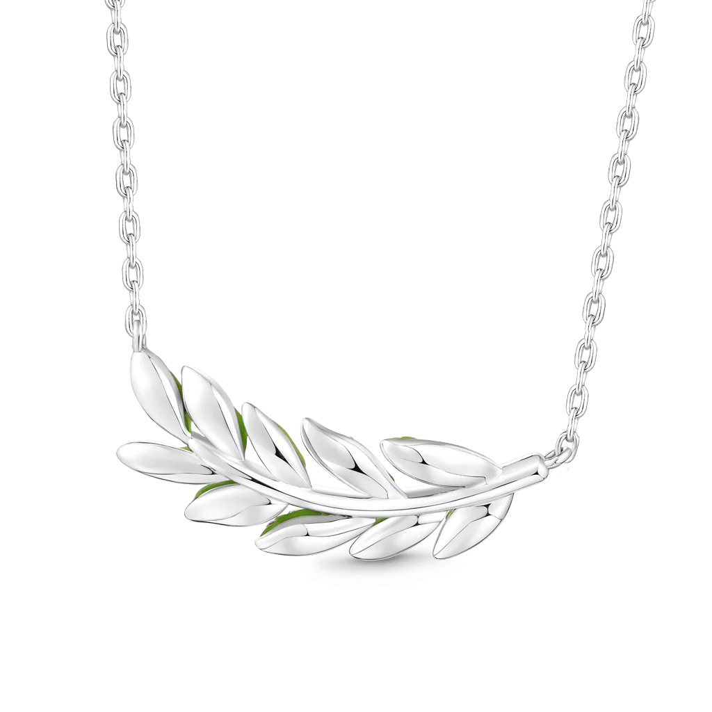 Gnoce Olive Leaf Necklace Platinum-plated Silver Blend - Image 2