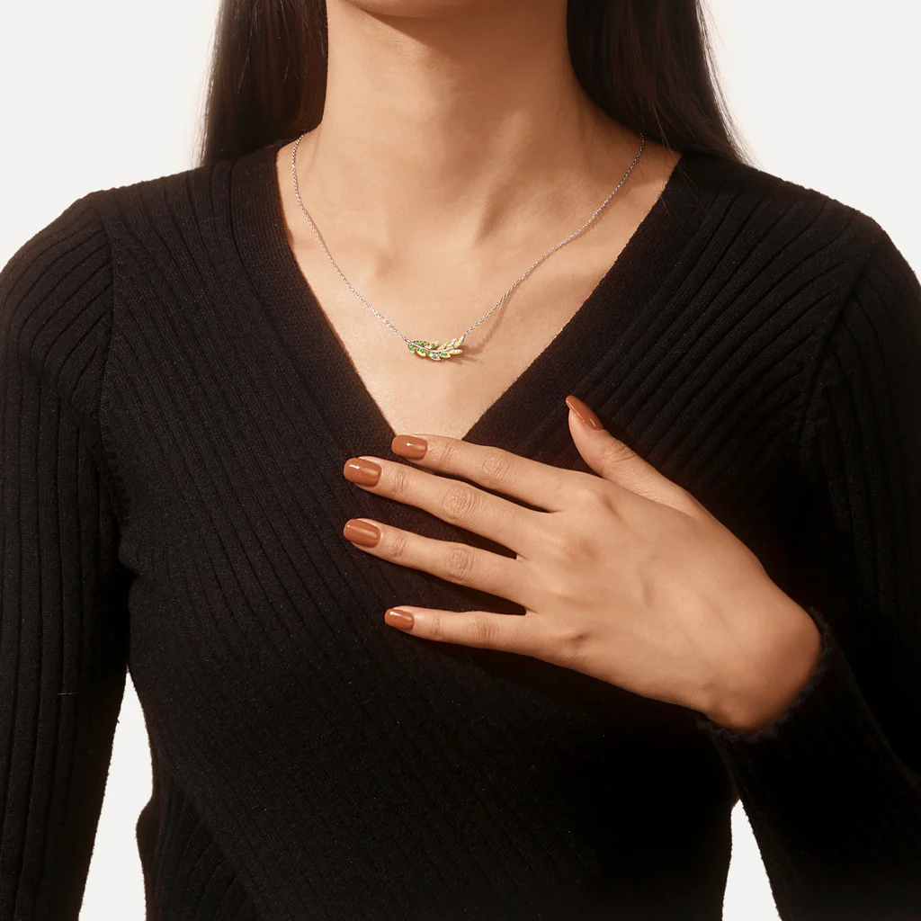Gnoce Olive Leaf Necklace Platinum-plated Silver Blend - Image 6