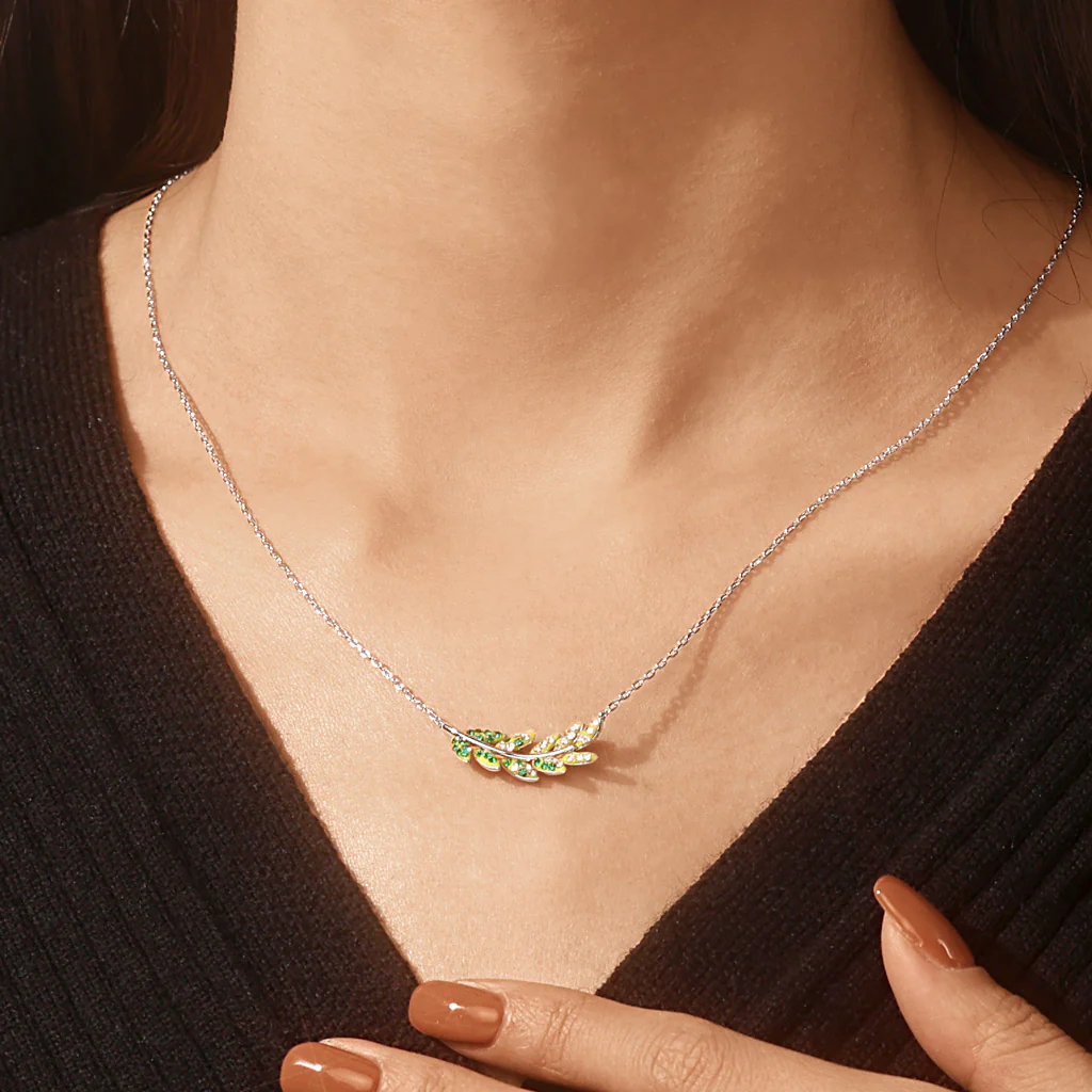 Gnoce Olive Leaf Necklace Platinum-plated Silver Blend - Image 7