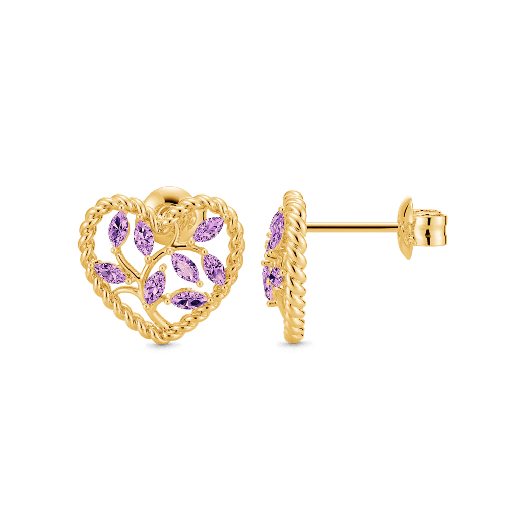 Gnoce Olive Leaf Twisted Rope Heart Stud Earrings Inlaid with Marquise Gemstones - Image 2