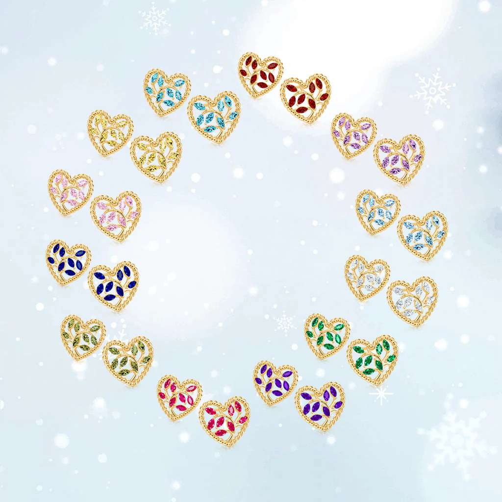 Gnoce Olive Leaf Twisted Rope Heart Stud Earrings Inlaid with Marquise Gemstones - Image 5