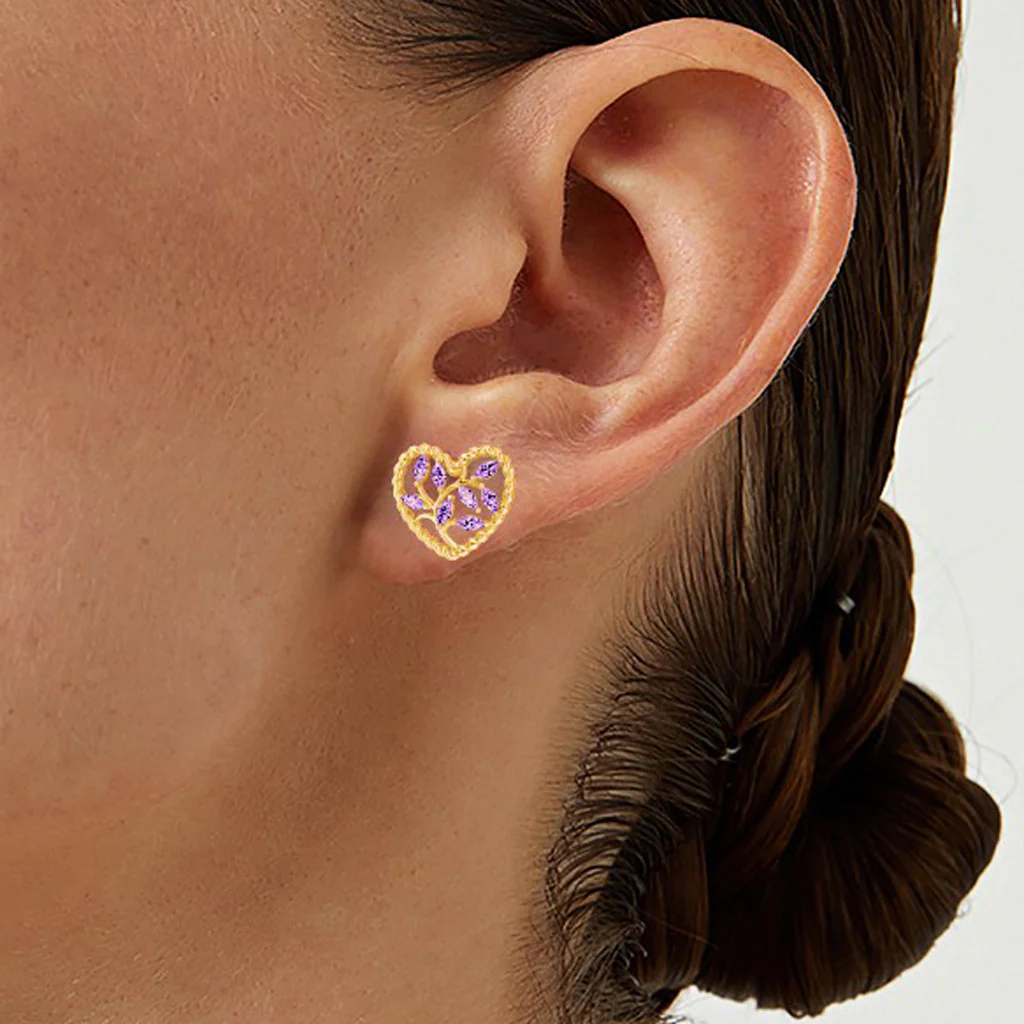 Gnoce Olive Leaf Twisted Rope Heart Stud Earrings Inlaid with Marquise Gemstones - Image 7