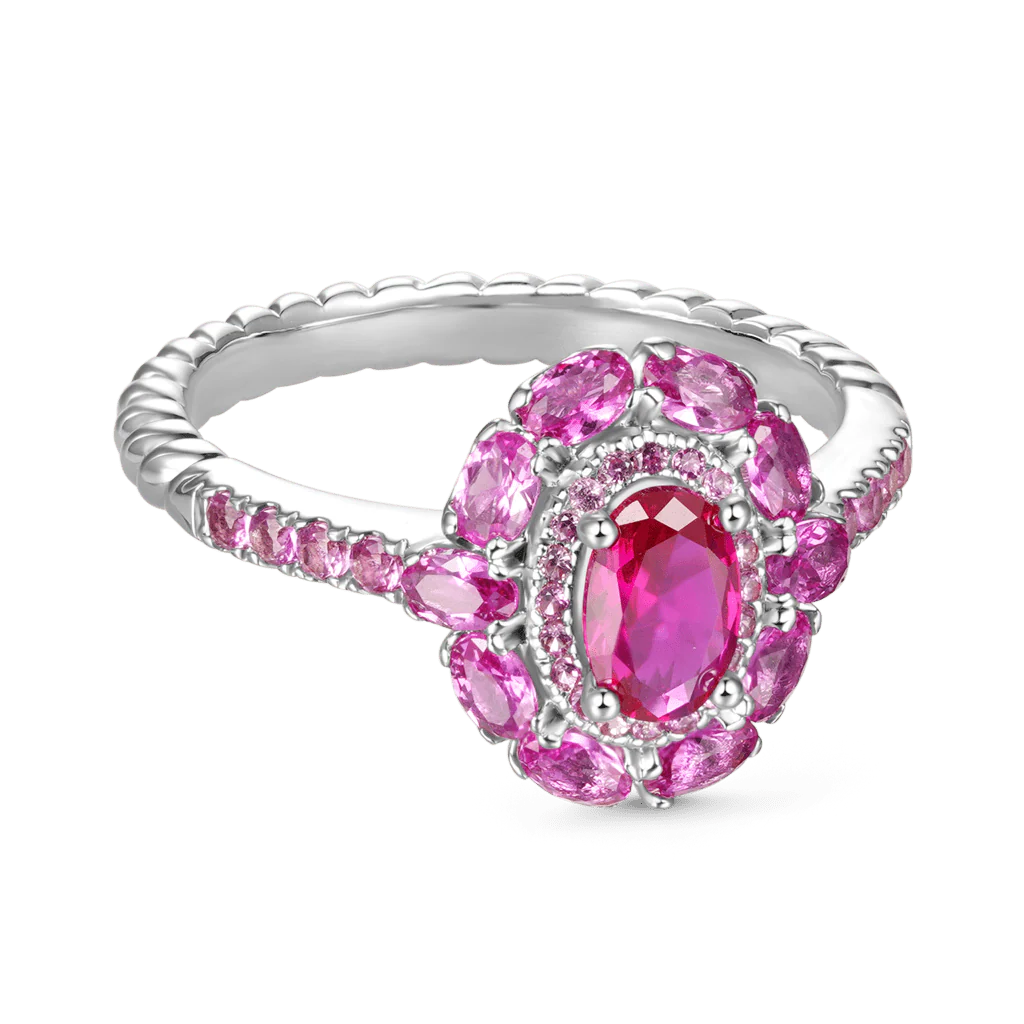 Gnoce Oval Fuchsia Double Halo Ring Platinum-plated Silver Blend - Image 2