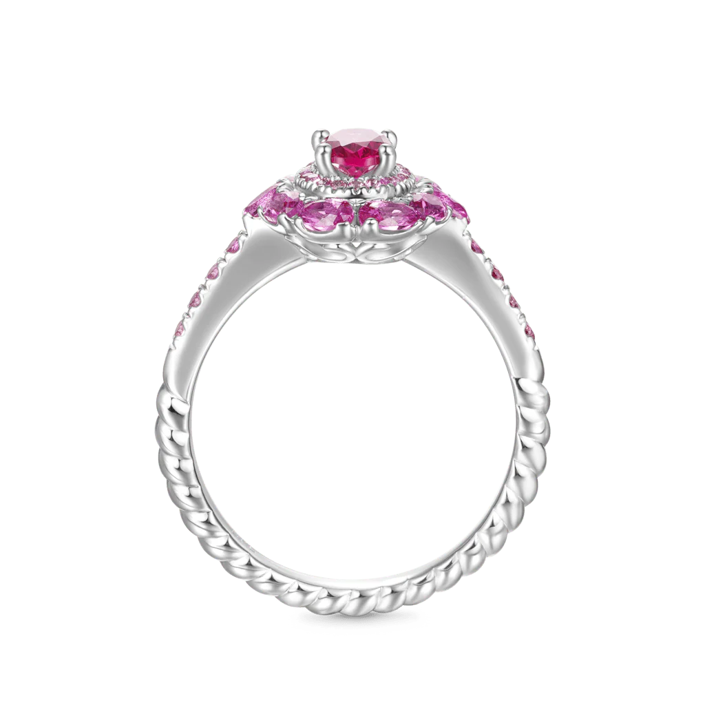 Gnoce Oval Fuchsia Double Halo Ring Platinum-plated Silver Blend - Image 3
