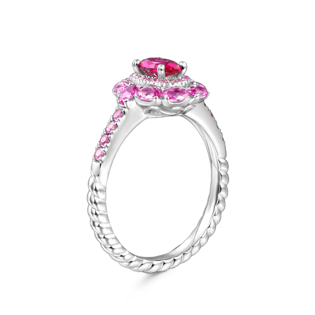 Gnoce Oval Fuchsia Double Halo Ring Platinum-plated Silver Blend - Image 4
