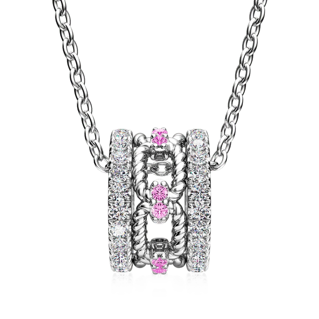 Gnoce Paving Link Drum Necklace Platinum-plated Silver Blend - Image 2