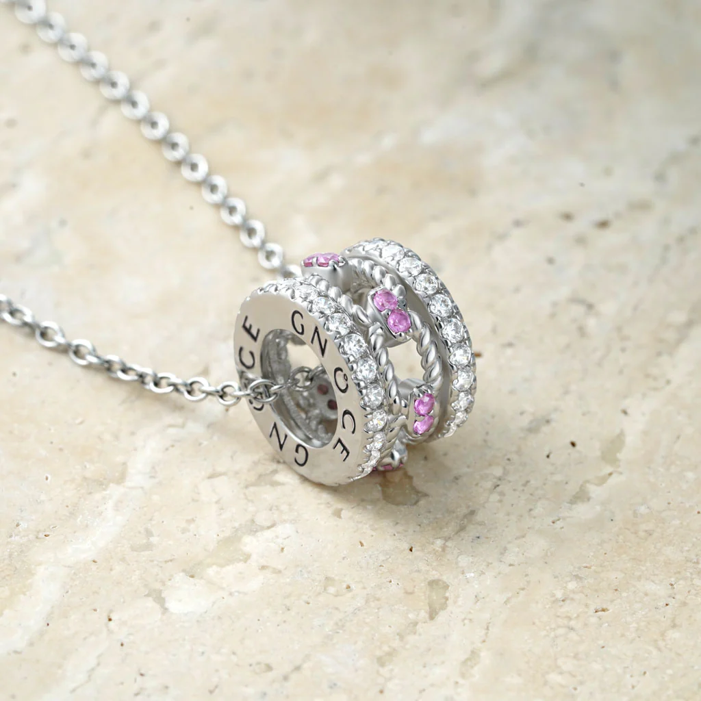 Gnoce Paving Link Drum Necklace Platinum-plated Silver Blend - Image 3