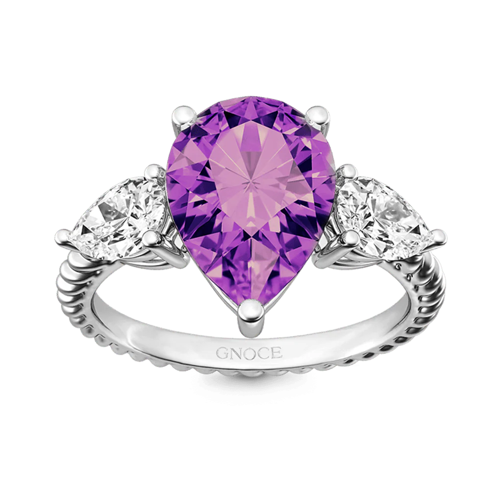 Gnoce Pear Amethyst Three-stone Twisted Rope Ring Platinum-plated Silver Blend