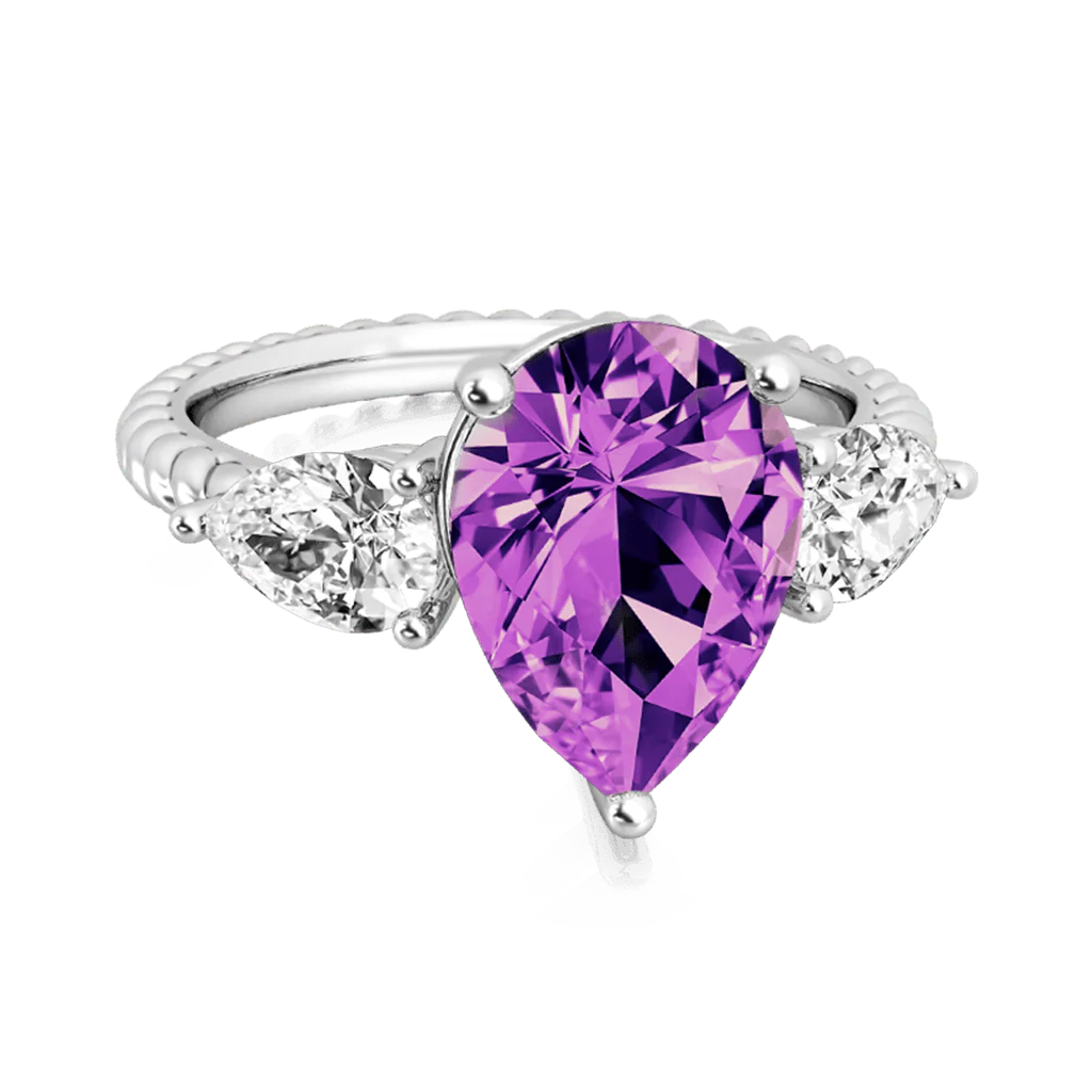 Gnoce Pear Amethyst Three-stone Twisted Rope Ring Platinum-plated Silver Blend - Image 2