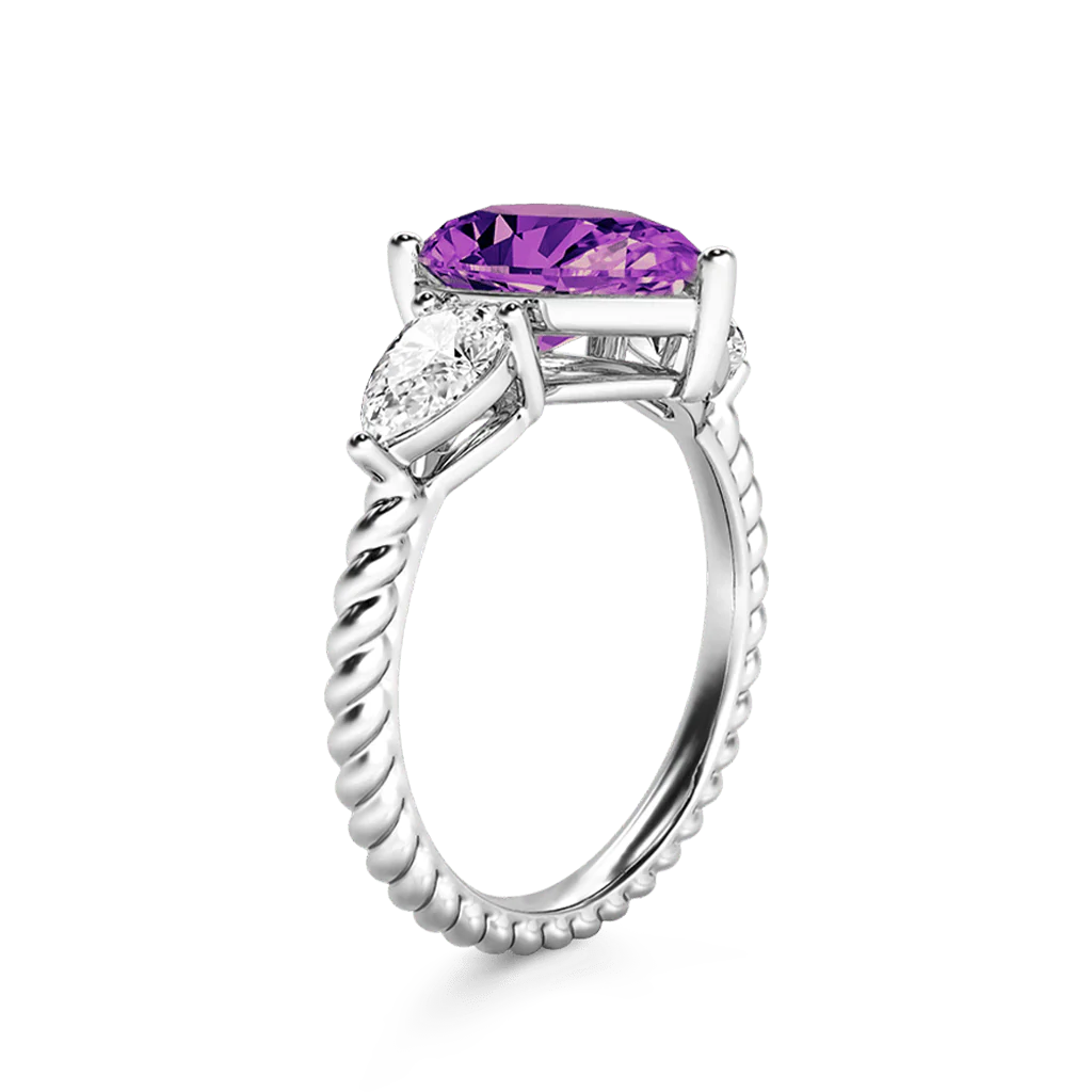 Gnoce Pear Amethyst Three-stone Twisted Rope Ring Platinum-plated Silver Blend - Image 3