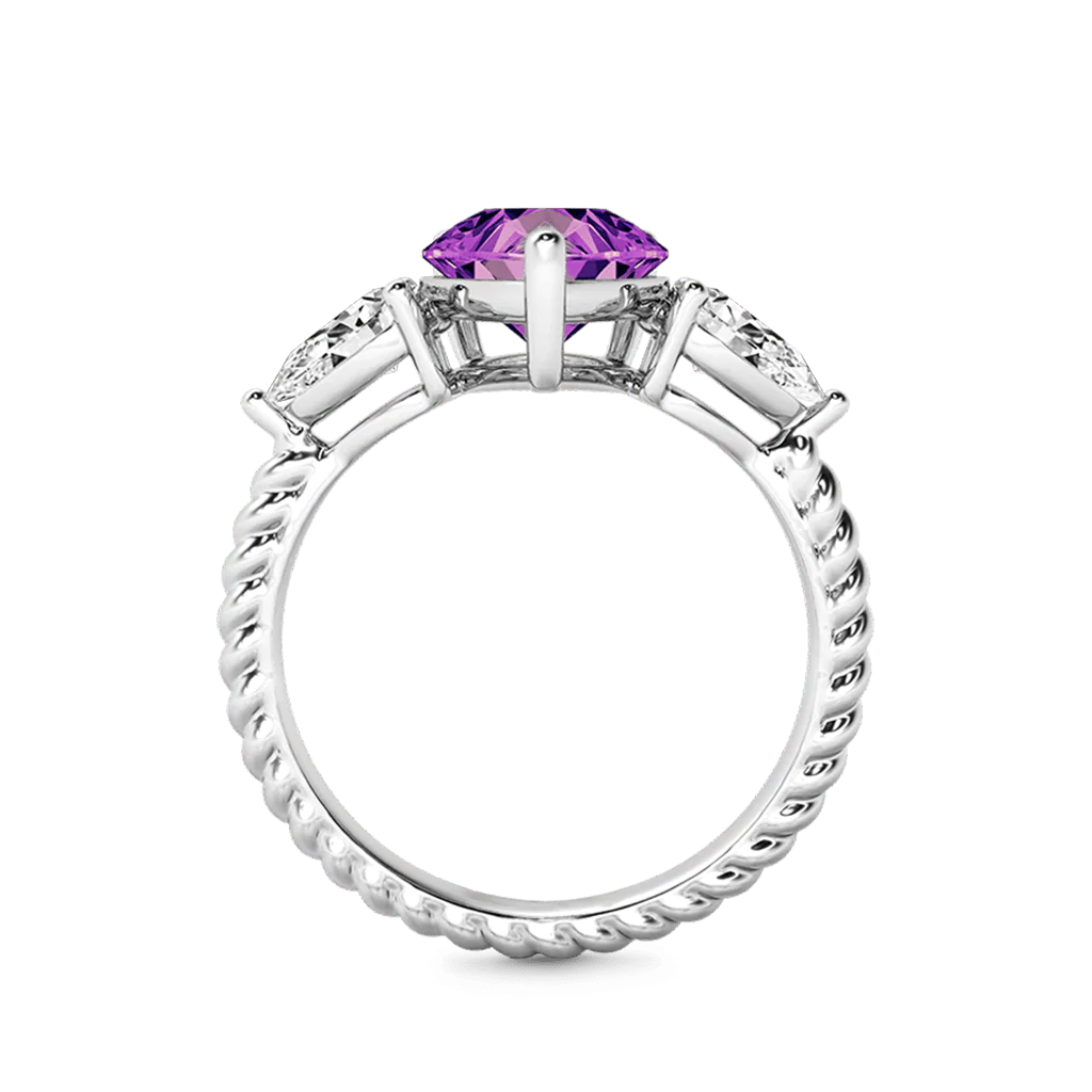 Gnoce Pear Amethyst Three-stone Twisted Rope Ring Platinum-plated Silver Blend - Image 4