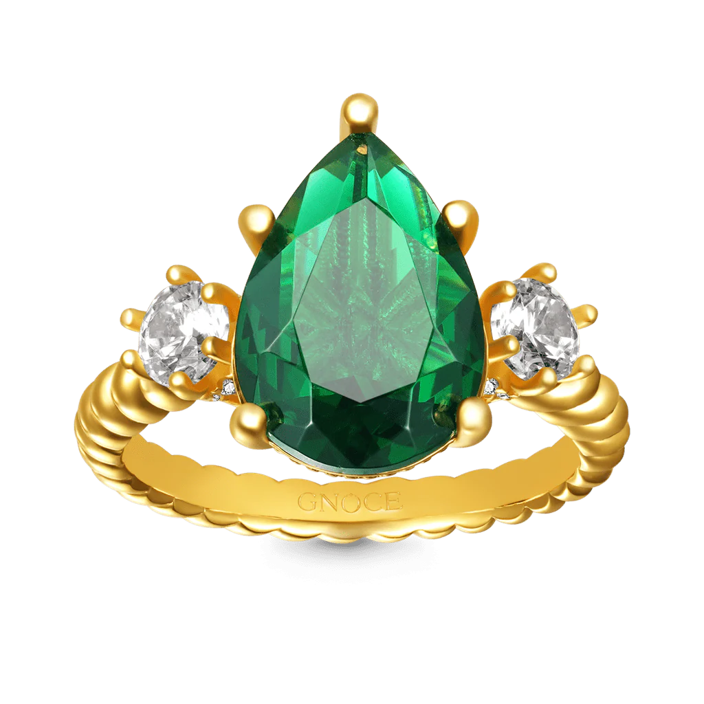 Gnoce Pear-cut Emerald Three-stone Ring Platinum-plated Silver Blend