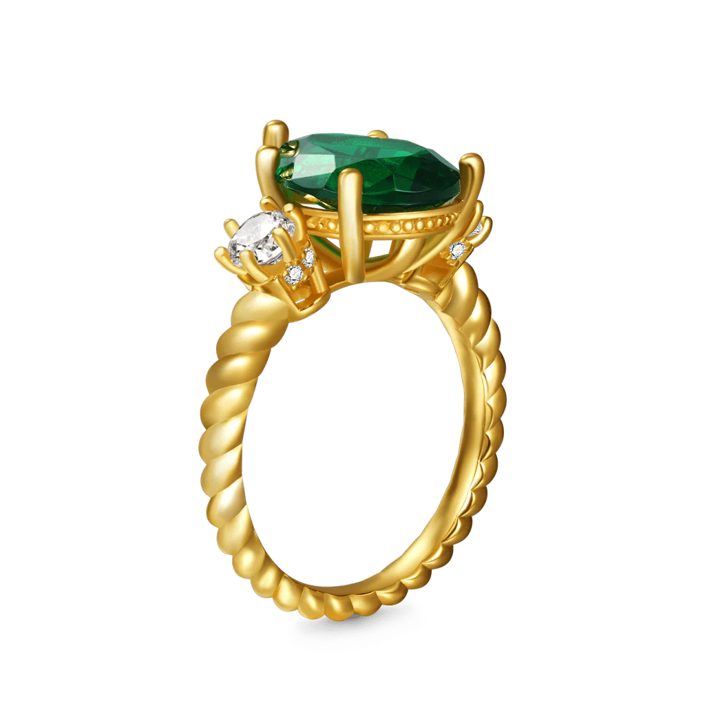 Gnoce Pear-cut Emerald Three-stone Ring Platinum-plated Silver Blend - Image 3