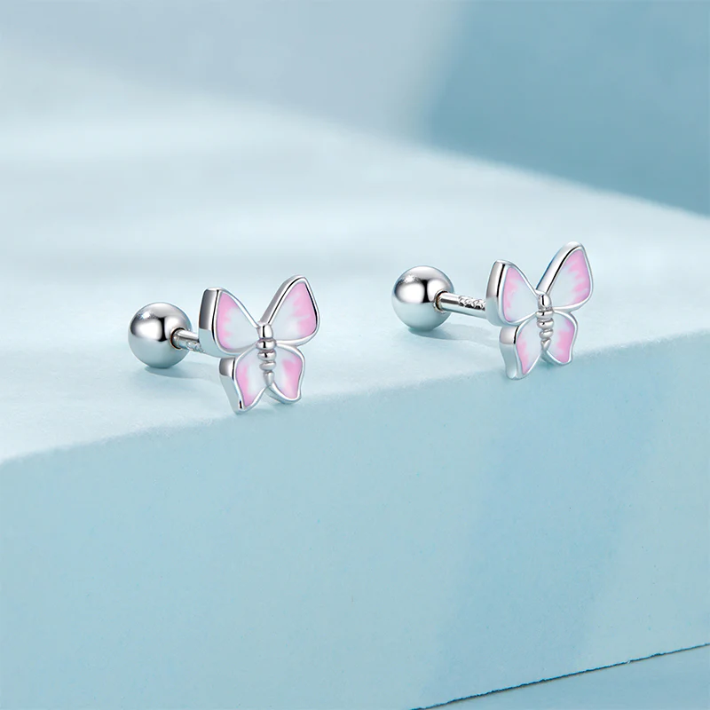 Gnoce Pink Butterfly Stud Earrings - Image 2