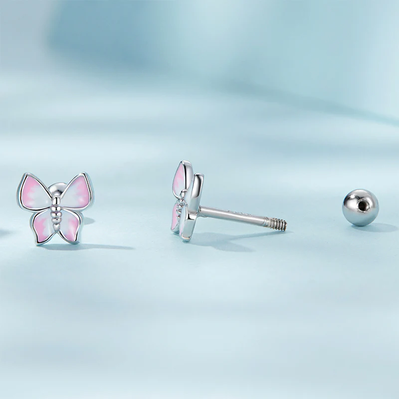 Gnoce Pink Butterfly Stud Earrings - Image 3