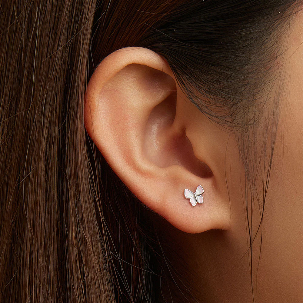 Gnoce Pink Butterfly Stud Earrings - Image 5
