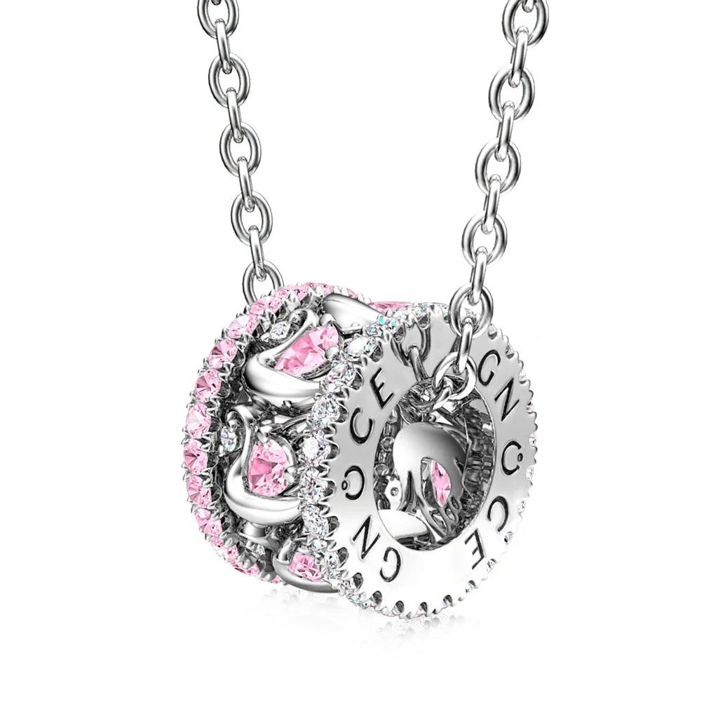 Gnoce Pink Swan Drum Pendant Necklace Platinum-plated Silver Blend
