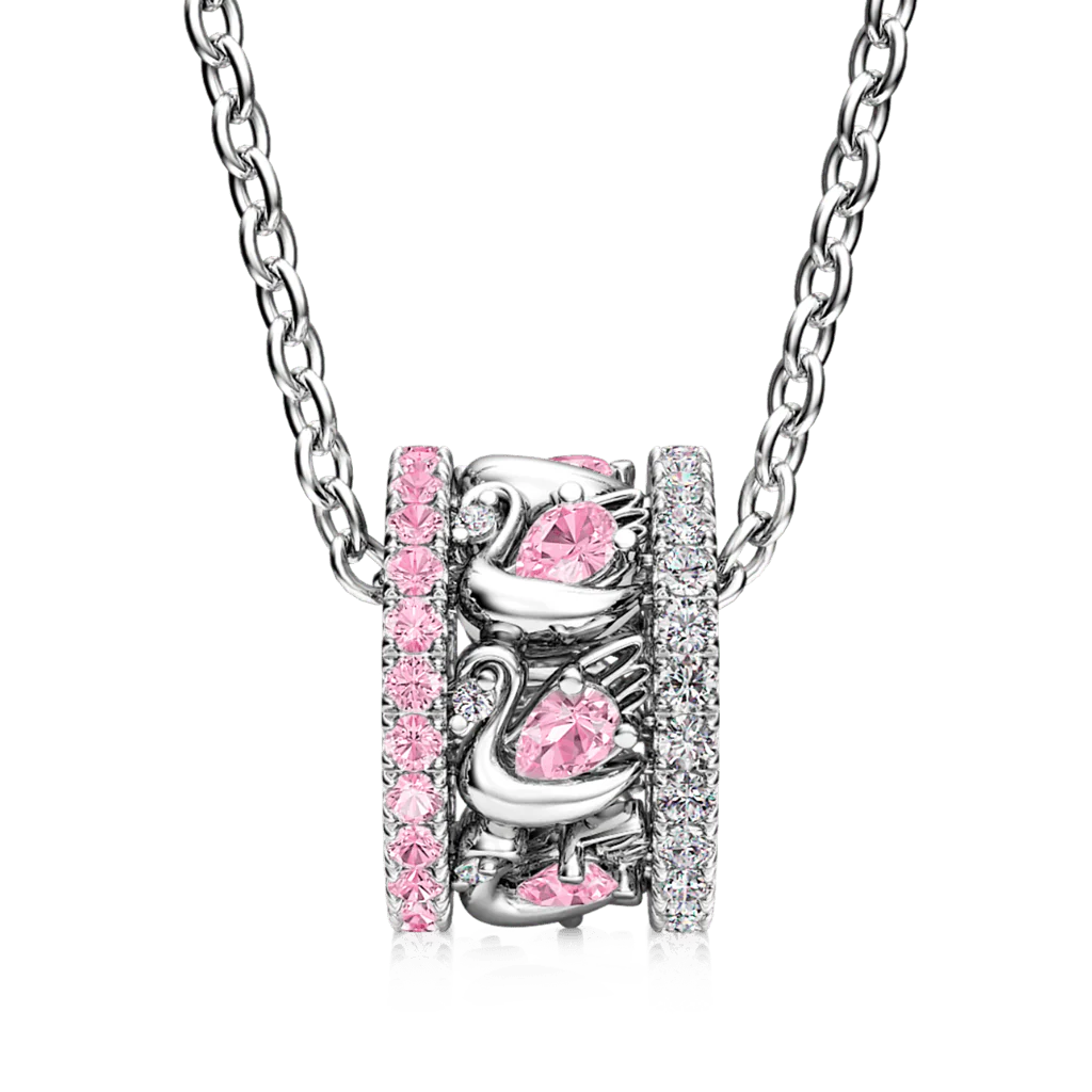 Gnoce Pink Swan Drum Pendant Necklace Platinum-plated Silver Blend - Image 2