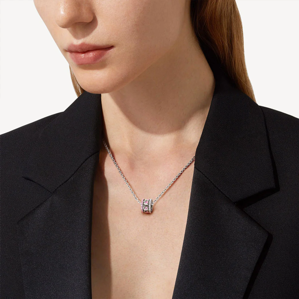 Gnoce Pink Swan Drum Pendant Necklace Platinum-plated Silver Blend - Image 4