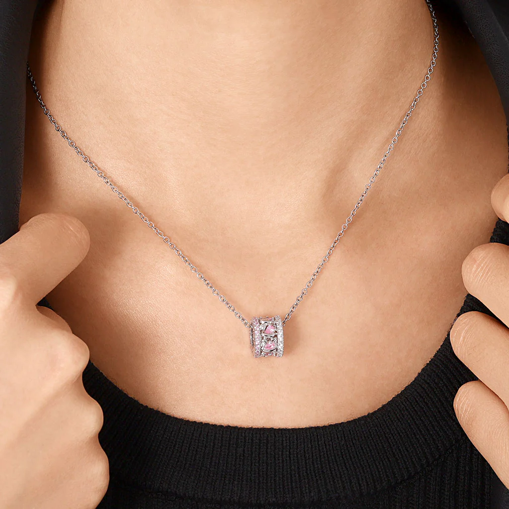 Gnoce Pink Swan Drum Pendant Necklace Platinum-plated Silver Blend - Image 5