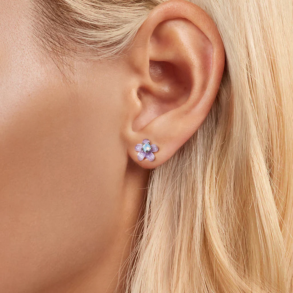 Gnoce Purple Flower Stud Earrings - Image 4