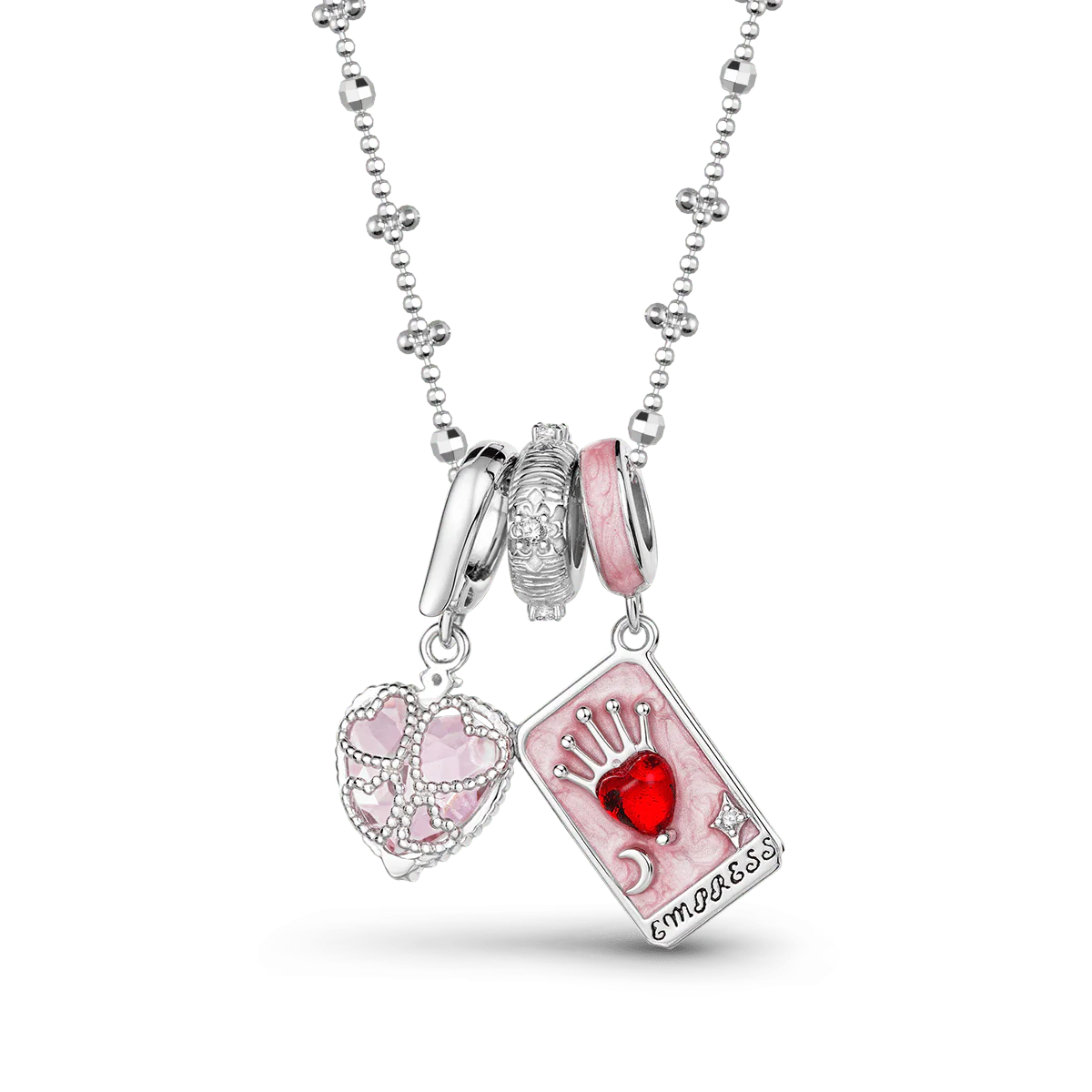 Gnoce Queen Tarot and Heart Charm Pendant Necklace Set