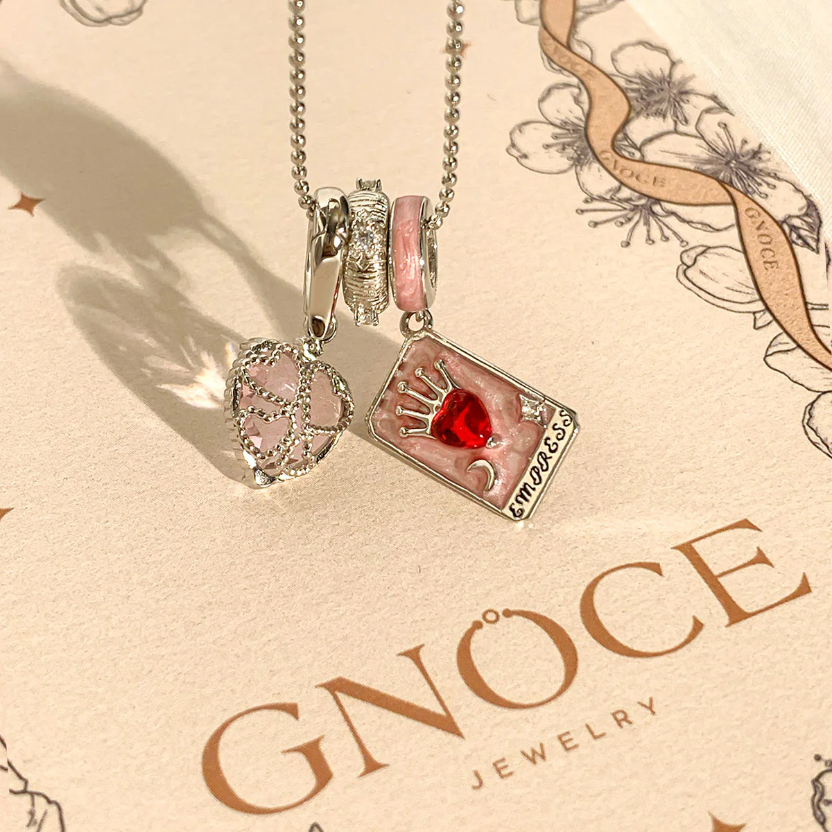 Gnoce Queen Tarot and Heart Charm Pendant Necklace Set - Image 3