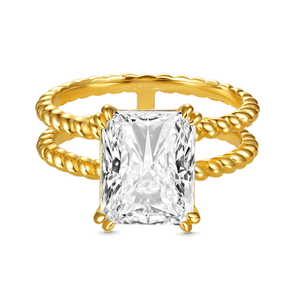 Gnoce Radiant-cut Soliatire Split Shank Ring Platinum-plated Silver Blend