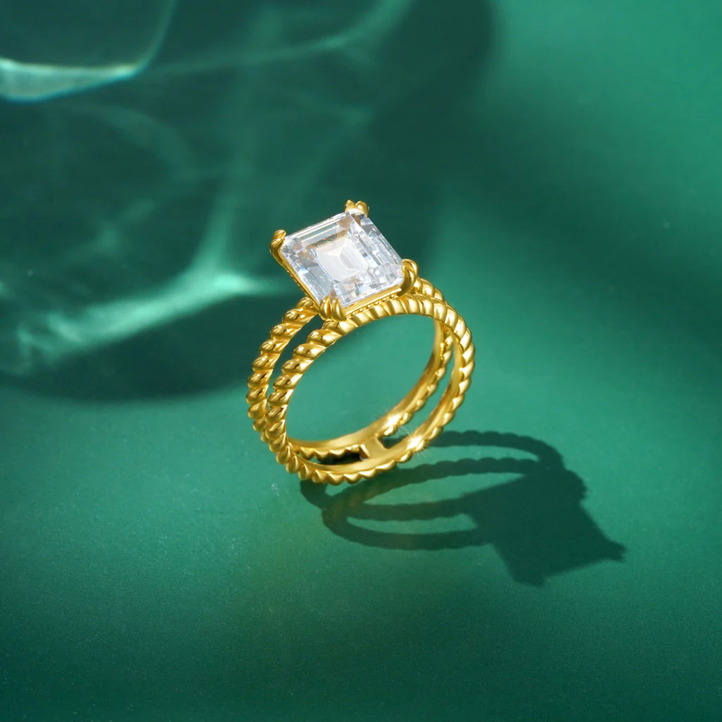Gnoce Radiant-cut Soliatire Split Shank Ring Platinum-plated Silver Blend - Image 5