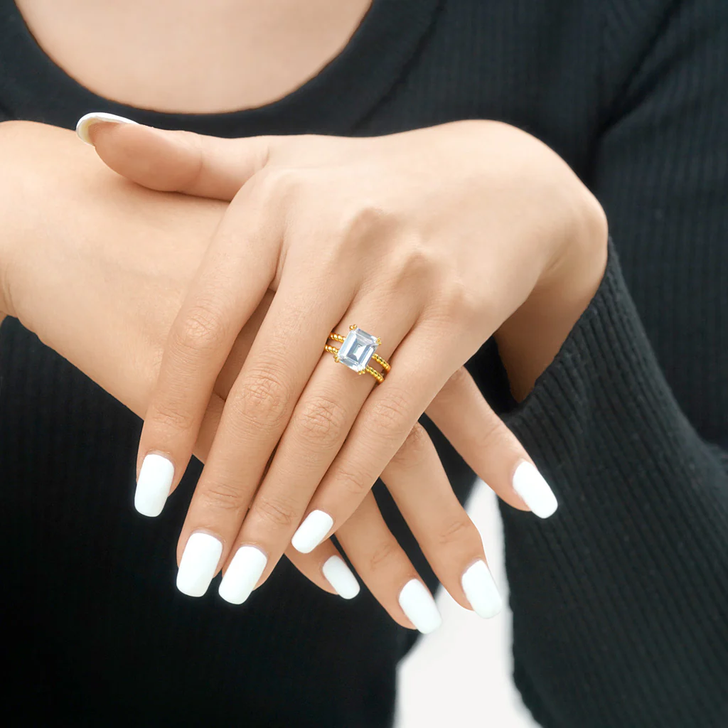Gnoce Radiant-cut Soliatire Split Shank Ring Platinum-plated Silver Blend - Image 6