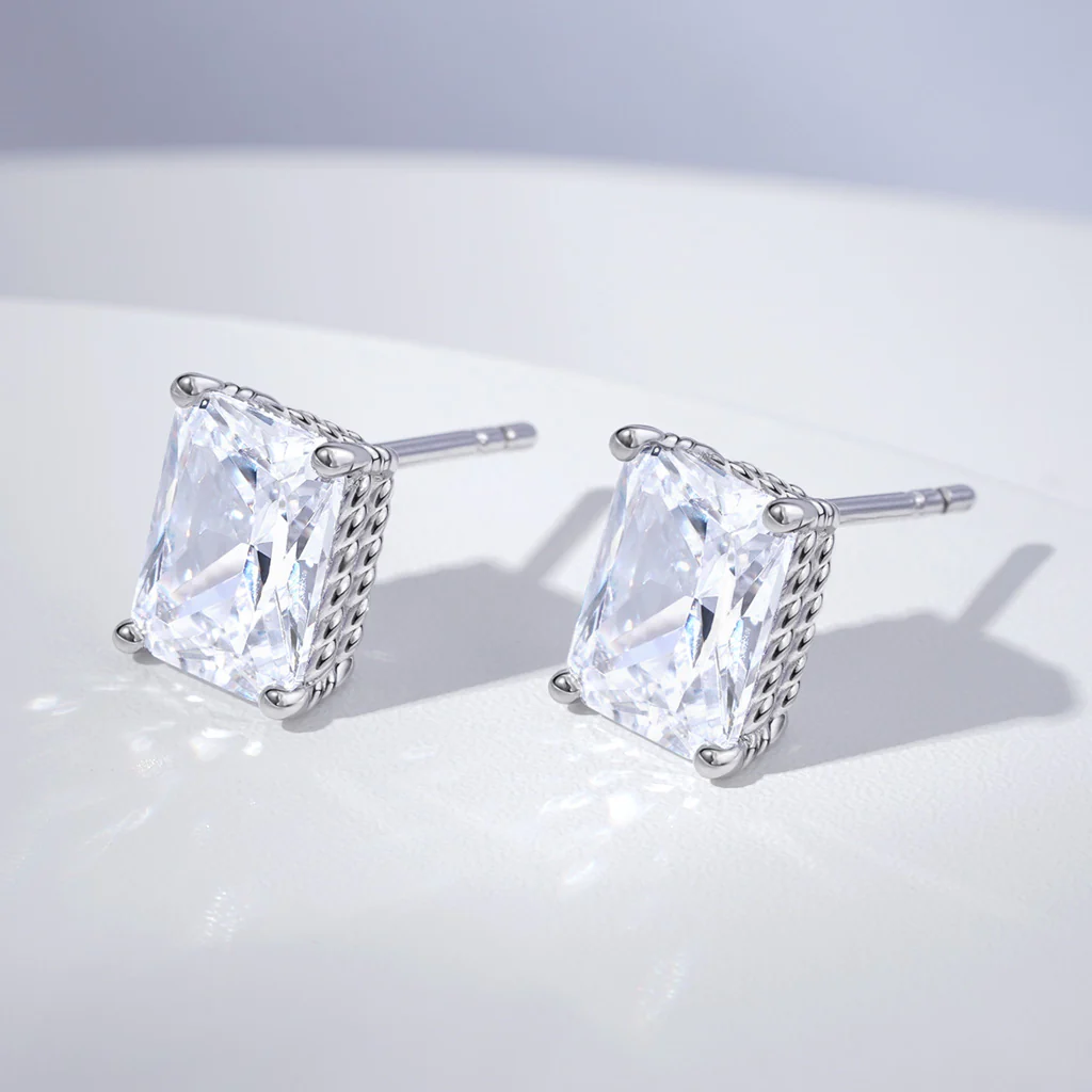 Gnoce Radiant Cut Twisted Rope Earrings Platinum-plated Silver Blend - Image 3