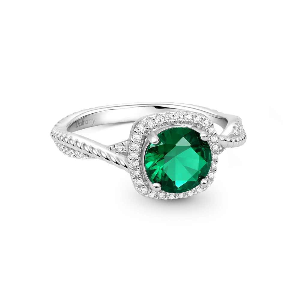 Gnoce Round Cut Green Halo Split Shank Engagement Ring