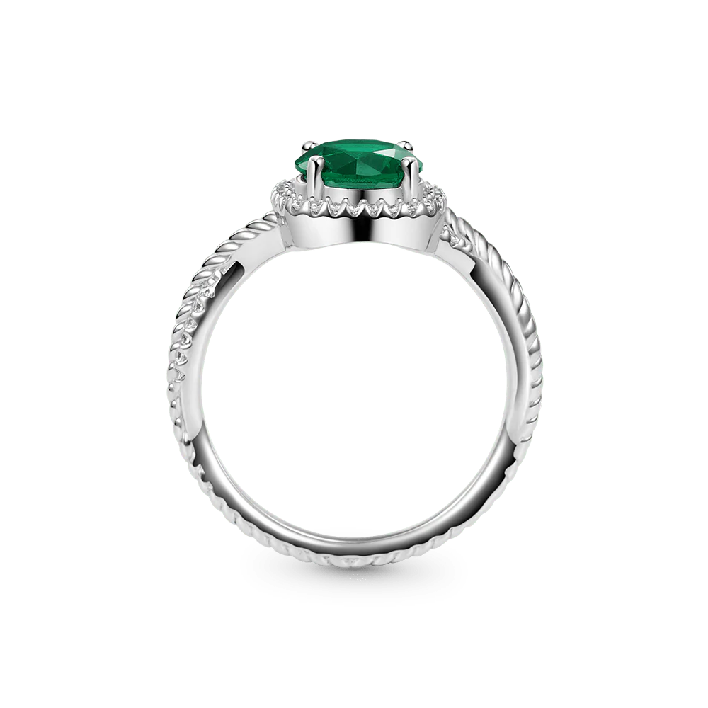 Gnoce Round Cut Green Halo Split Shank Engagement Ring - Image 2