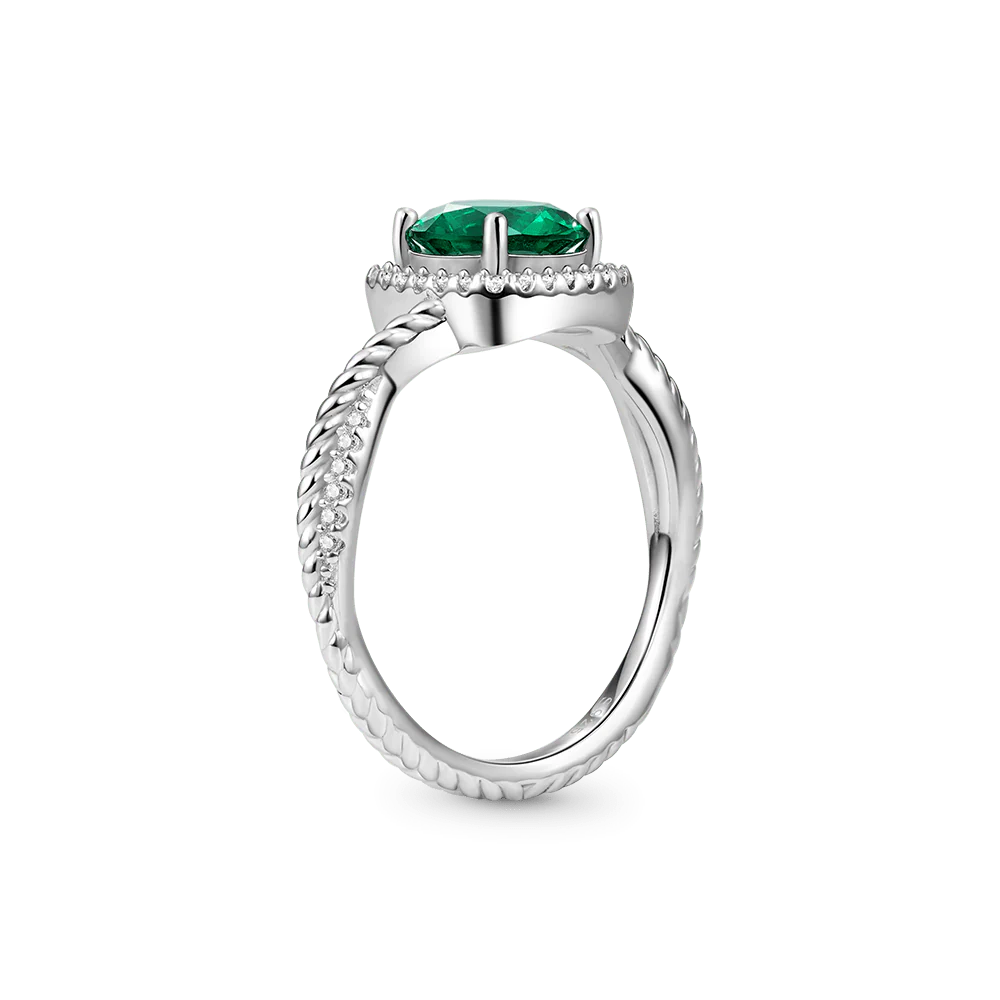 Gnoce Round Cut Green Halo Split Shank Engagement Ring - Image 3