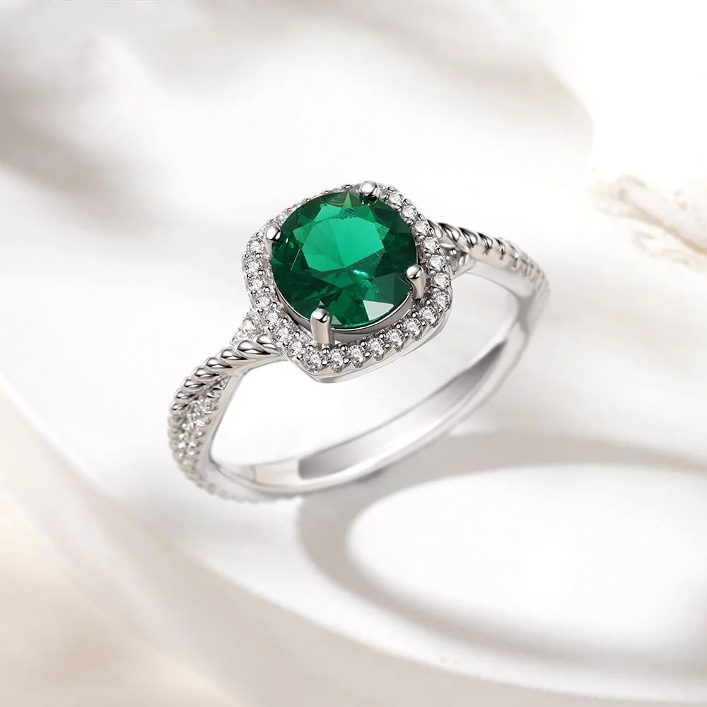 Gnoce Round Cut Green Halo Split Shank Engagement Ring - Image 4