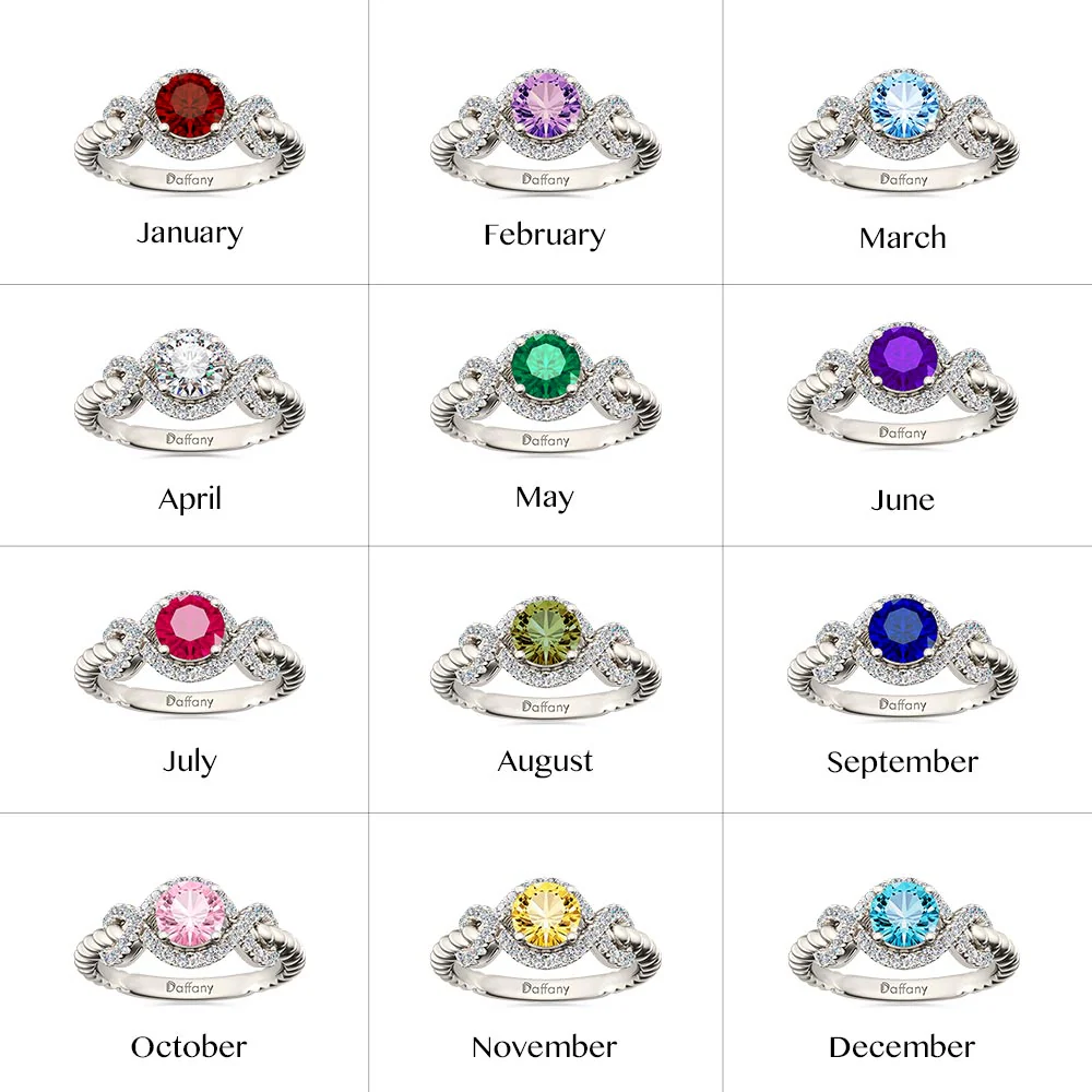 Gnoce Round Cut Twist Infinity Birthstone Ring - Image 5