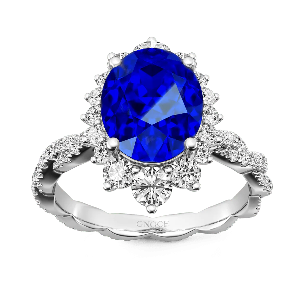 Gnoce Sapphire Cluster Halo Twisted Ring Platinum-plated Silver Blend