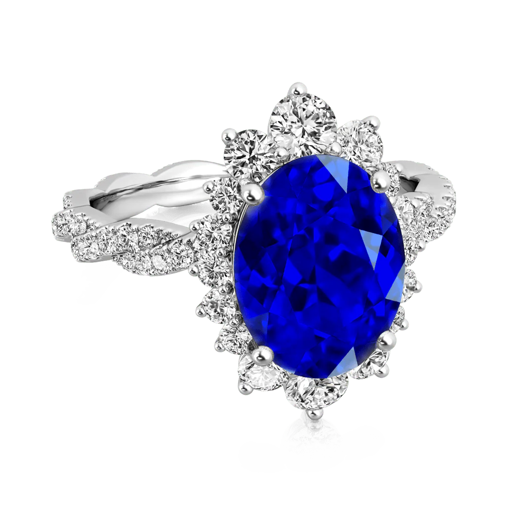 Gnoce Sapphire Cluster Halo Twisted Ring Platinum-plated Silver Blend - Image 2