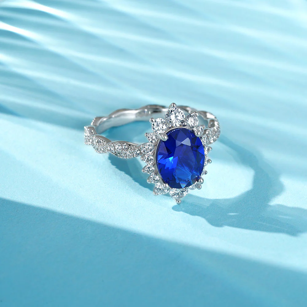 Gnoce Sapphire Cluster Halo Twisted Ring Platinum-plated Silver Blend - Image 5
