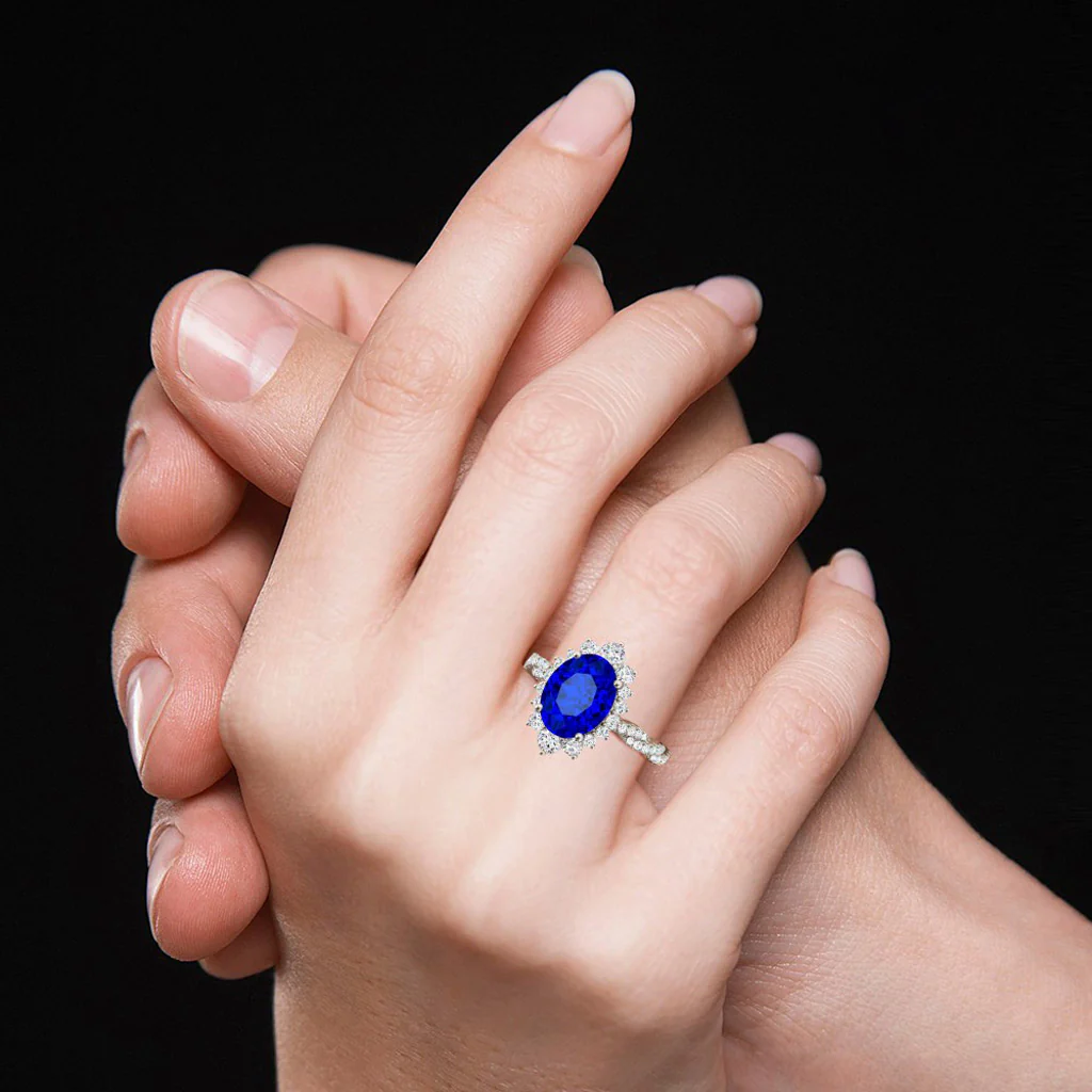 Gnoce Sapphire Cluster Halo Twisted Ring Platinum-plated Silver Blend - Image 7