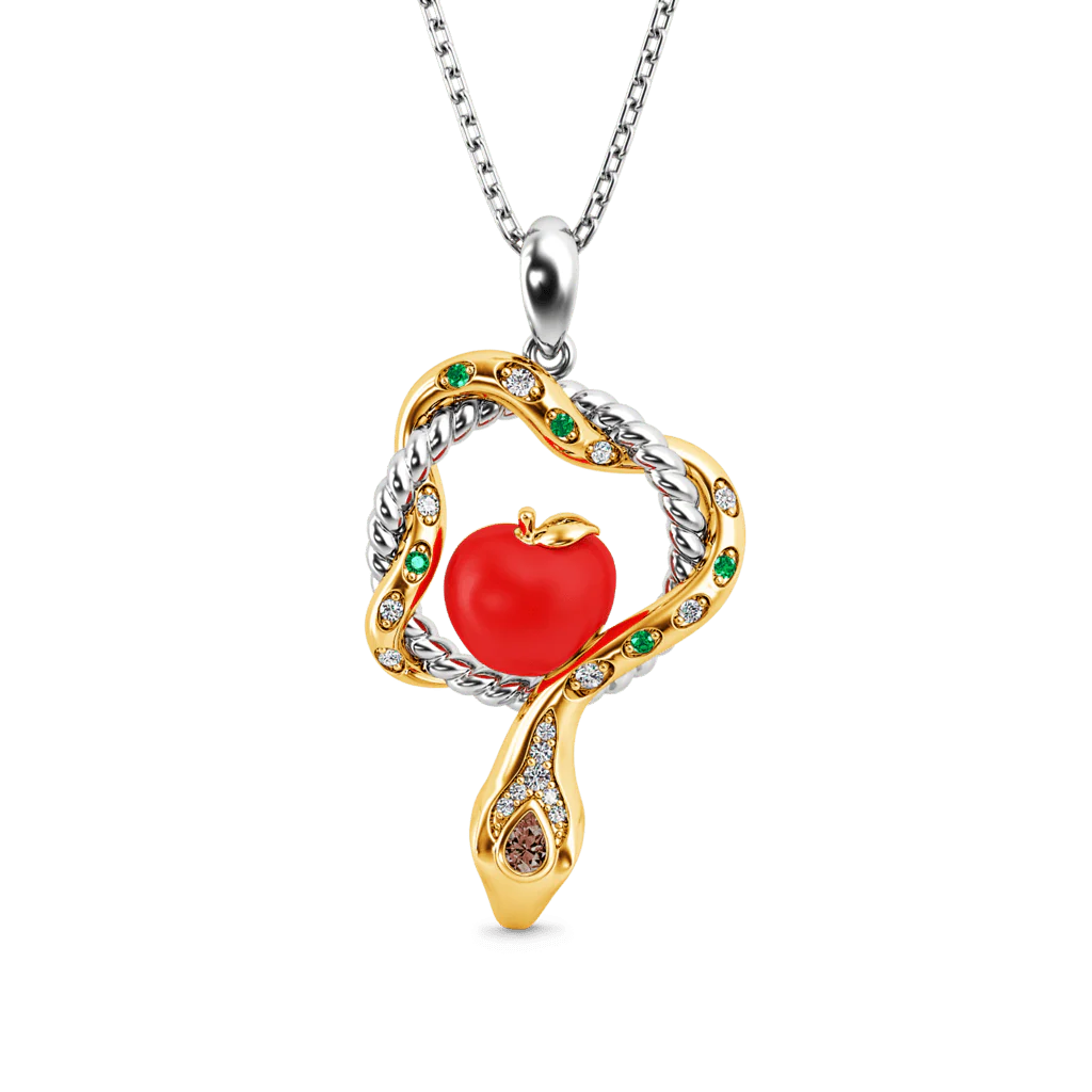 Gnoce Serpent and Forbidden Fruit Necklace Platinum-plated Silver Blend