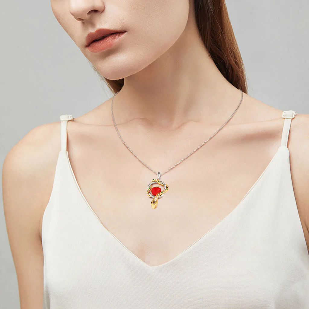 Gnoce Serpent and Forbidden Fruit Necklace Platinum-plated Silver Blend - Image 5