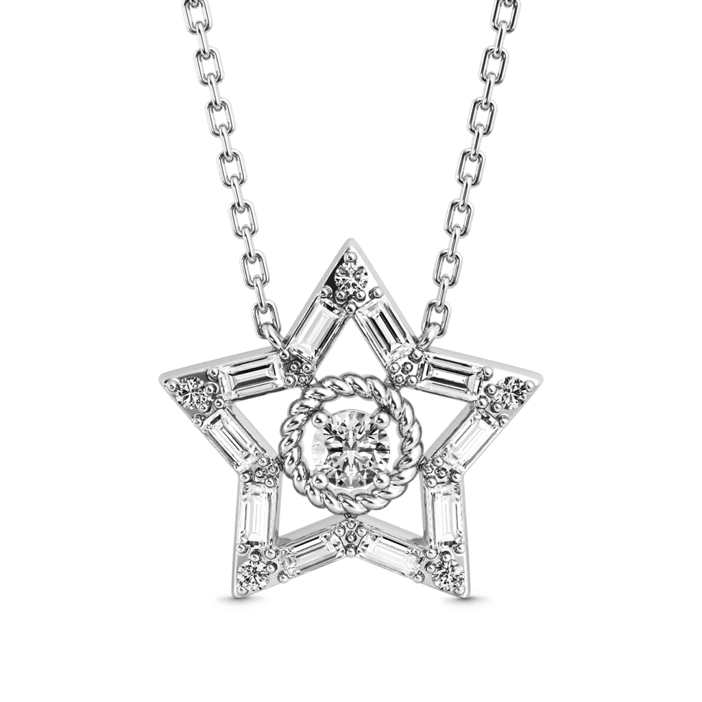 Gnoce Shiny Five-pointed Star Necklace Platinum-plated Silver Blend