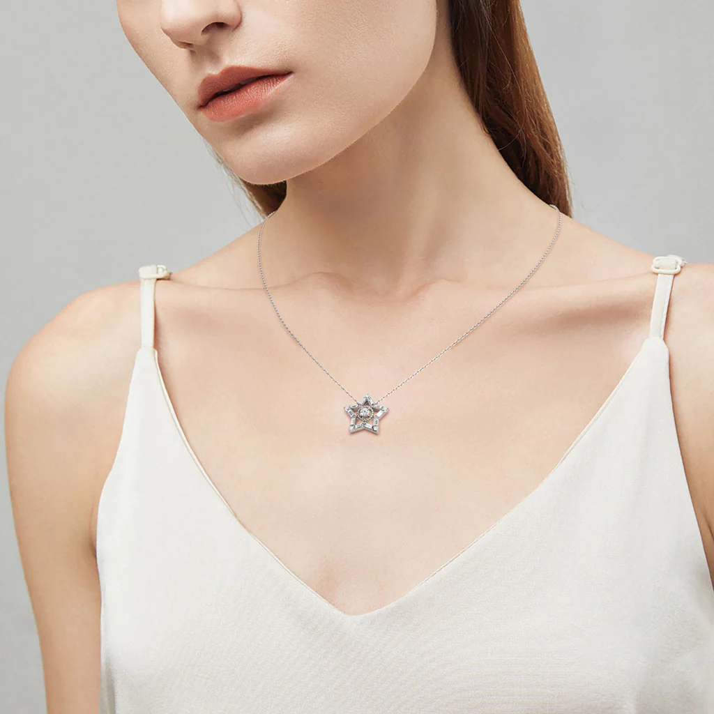 Gnoce Shiny Five-pointed Star Necklace Platinum-plated Silver Blend - Image 5